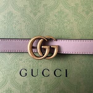 Gucci Taupe and Gold Belt with Iconic GG Buckle